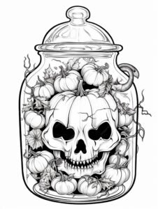 Черепи та часник в банці - розмальовка на Хеловін